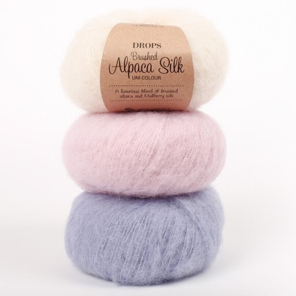 Laine d'alpaga et soie brossée DROPS à tricoter, belle laine douce et laine à tricoter Aran, laine d'alpaga et laine de soie, 25 g