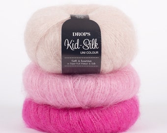 Baby mohair silk yarn, 38 colour Garnstudio drops design KID-SILK 75% baby mohair 25 silk luxurious glossy fluffy wool knit 25 gram