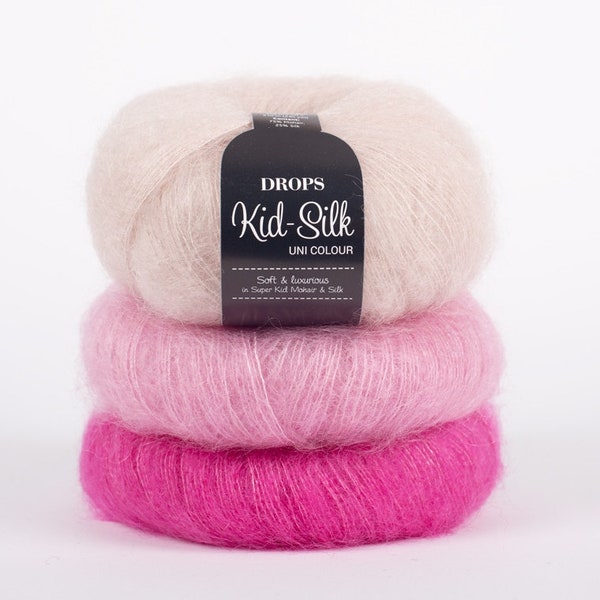 Fil de soie bébé mohair, 38 couleurs motif gouttes Garnstudio KID-SILK 75 % laine mohair bébé 25 soie luxueux tricot de laine duveteux brillant 25 grammes