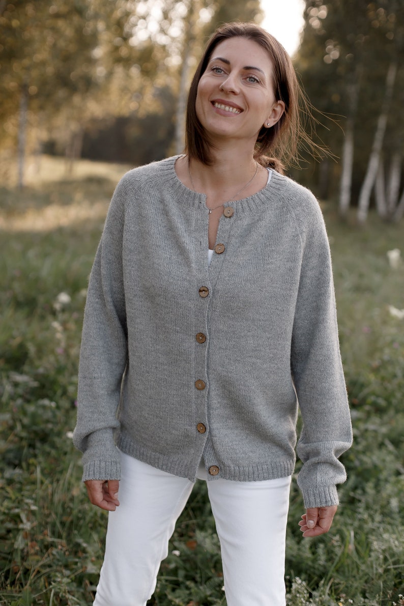 100%.alpaca handmade crew neck, womens alpaca cardigan with buttons ,women's cardigan, alpaca soft,basic cardigan, gifts for women image 3