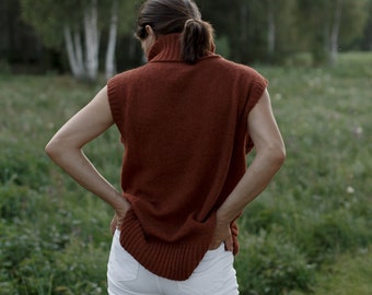 Ready to ship, size XS .color bordeaux Women's knitted turtleneck vest, alpaca and silk, wool vest, silk vest, silk turtleneck, handmade,