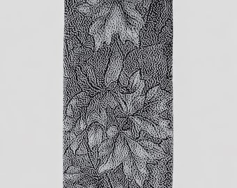 Black & White Merino Wool Scarf with Leaf Print