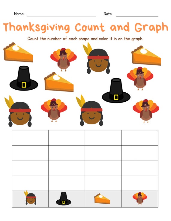 Thanksgiving Kids Counting Worksheet | Etsy