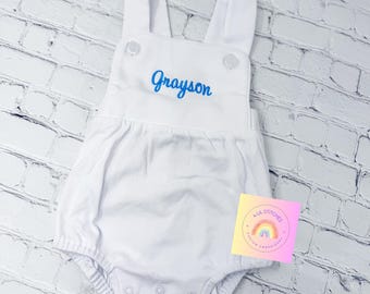 Embroidered Baby Boy Romper, 100% Cotton Summer Outfit