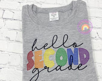Embroidered 2nd Grade Shirt for Boys | 100% Cotton | Back-to-School Outfit | Custom Grade Available