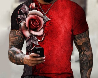 Camisa roja flor camiseta camisa top camisa tela calidad camiseta regalo camiseta
