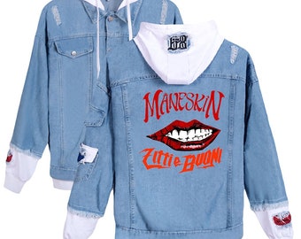 Denim jacket maneskin hoodie top winter cloth quality gift hoodie hooded denim jacket