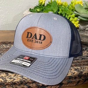 Dad Est Hat, Fathers Day Gift, Laser Engraved Leather Patch Hat,  Richardson 112 Dad Hat, Gift for Him.