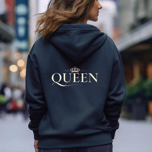 Sweat à capuche QUEEN, imprimé royal au dos, motif couronne sur la poitrine, vêtement d'intérieur confortable, haut tendance streetwear