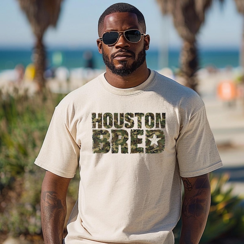 Houston Bred Camo T-shirt, Unisex Streetwear, H-Town Graphic Top afbeelding 1
