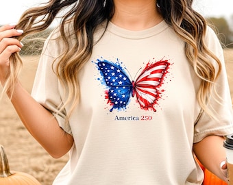 USA Butterfly Tee | America 250 | Patriotic 4th of July Shirt, American Pride, Independence Day Casual Top