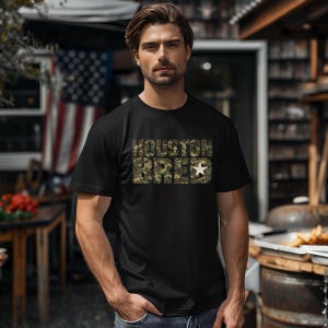 Houston Bred Camo T-shirt, Unisex Streetwear, H-Town Graphic Top afbeelding 2