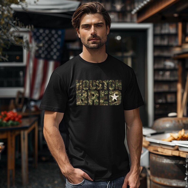 Houston Bred Camo T-shirt, Unisex Streetwear, H-Town Graphic Top afbeelding 2