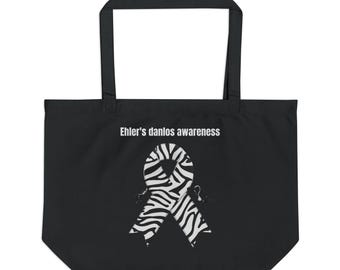 Bolsa de tela para concienciación sobre el síndrome de Ehlers-Danlos / Bolsa de la compra de algodón orgánico con lazo de cebra