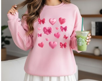 polaire rose coeurs et noeuds | Pull ras du cou pour la Saint-Valentin