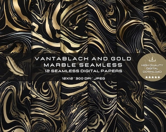 12 VantaBlack and Gold Marble Abstrakcyjne bezszwowe wzory do użytku komercyjnego, wysokiej jakości tekstury, papier cyfrowy do rzemiosła i projektowania