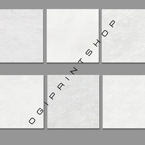 May include: Six white textured square images arranged in a grid. The squares have a subtle, uneven surface, suggesting a canvas or paper texture. The text "OGI PRINT SHOP" is printed diagonally across the image.