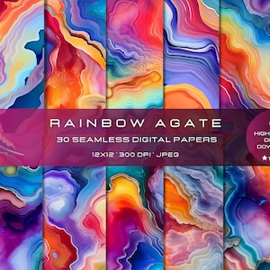 30 Rainbow Agate Seamless Digital Paper for Commercial Use, High-Quality Textures, for Craft and Design, Geode Scrapbook Paper
