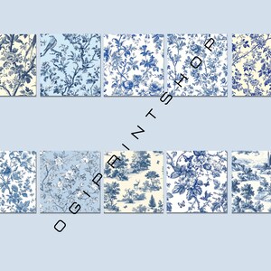 30 Vintage French Blue Floral Toile De Jouy Seamless Textures for ...