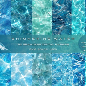 30 schimmernde Wasser nahtlose Texturen für kommerzielle Nutzung, hochwertige Texturen, digitales Papier für Handwerk und Design, Kinder Scrapbook-Papier