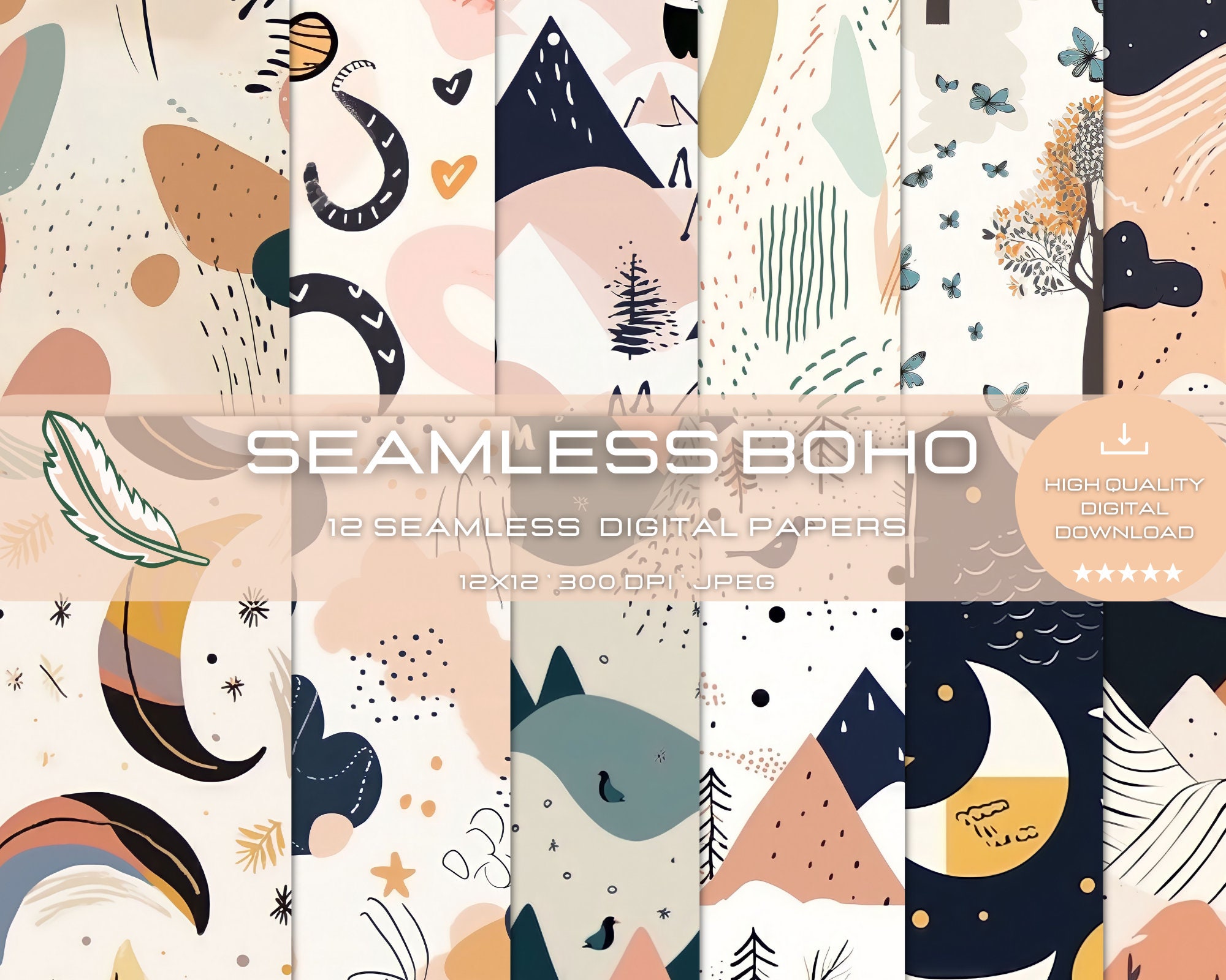 12 Seamless Boho Digital Patterns for Boho Fashion, Perfect for ...