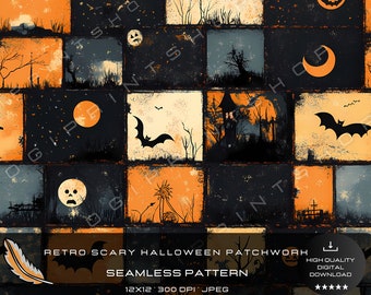 Retro enge Halloween-patchwork-solopatroon voor commercieel gebruik, zomerscrapbooking, digitale download, digitaal papier voor ambacht en design