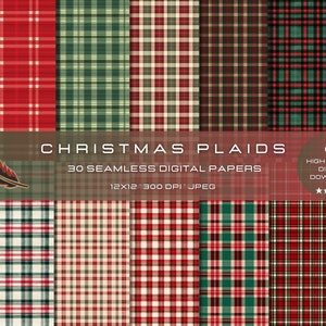 30 Weihnachten Plaids Nahtlose Texturen, hochwertige Muster, digitales Papier für Handwerk und Design, Plaid Scrapbook, Weihnachten Tartan Papier