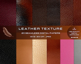 20 Leather Textures Seamless Patterns for Commercial Use, High-Quality, Digital Paper for Craft and Design,  Leather Digital Scrapbook Paper