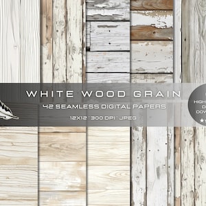 42 White Wood Grain Seamless Patterns for Commercial Use, High-Quality, Digital Paper for Craft and Design,  Wood Digital Scrapbook Paper