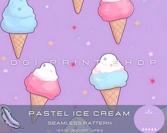 Pastel Ice Cream Seamless Repeat Pattern for Commercial Use, Summer Scrapbooking, Digital Download, Digital Paper for Craft and Design