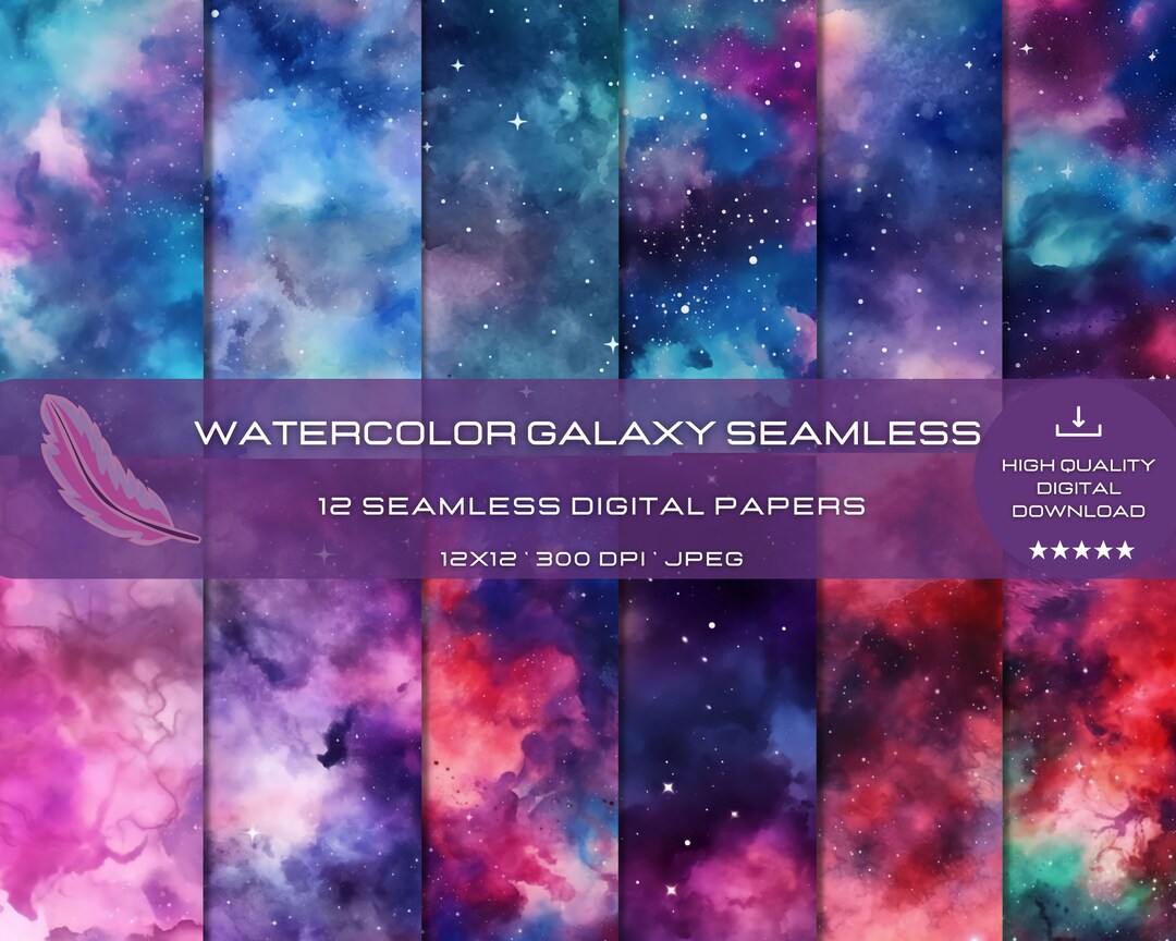 12 Watercolor Galaxy Seamless Digital Paper, Stardust Pattern ...