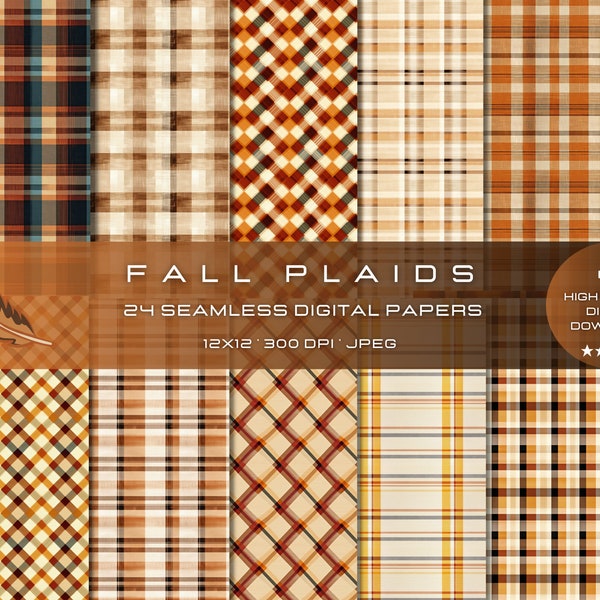 24 Fall Plaids Seamless Textures for Commercial Use, High-Quality Pattern, Digital Paper for Craft and Design, Plaid Scrapbook, Invitations