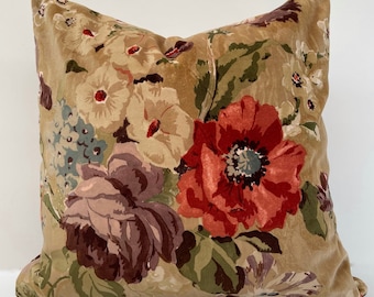 Warwick Wildflowers Fabric Velvet Cushion Cover Archive Linens Antique 18&quot; x 18&quot;