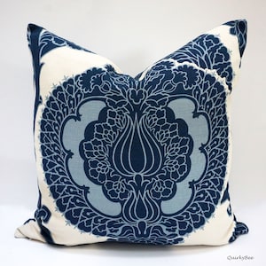 Schmaucher SHALKAR Indigo Floral Damask Designer Fabric Cushion Cover 19&quot; X 19&quot;