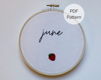 Winzige Erdbeere Stickmuster, Juni Stickmuster PDF, Sommer Handstickmuster