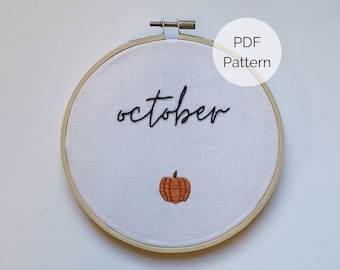 Winziger Kürbis Stickmuster, Oktober Stickmuster PDF, Feiertags-Stickmuster