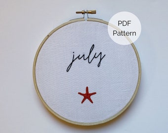 Winziges Seestern Stickmuster, Juli Stickmuster PDF, Sommer Handstickmuster