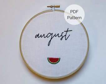 Winzige Wassermelone Stickmuster, August Stickmuster PDF, Sommer Handstickmuster