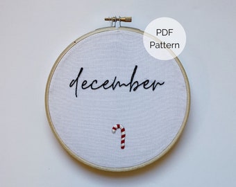 Zuckerstange Stickmuster, Dezember Stickmuster PDF, Weihnachtsstickmuster