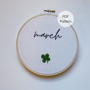Tiny Shamrock Embroidery Pattern, March Embroidery Pattern PDF, Four Leaf Clover Embroidery Pattern, St. Patrick&#39;s Day Embroidery Pattern