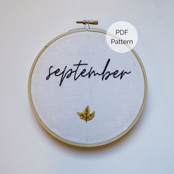 Tiny Fall Leaf Embroidery Pattern, September Embroidery Pattern PDF, Holiday Embroidery Pattern, Fall Embroidery Pattern