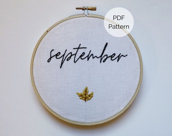 Ein Herbstblatt-Stickmuster, September Stickmuster, PDF, Feiertags-Stickmuster, Herbst-Stickmuster