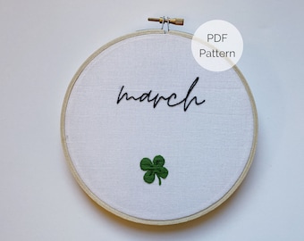 Winziges Kleeblatt Stickmuster, März Stickmuster PDF, Vierblättriges Kleeblatt Stickmuster, St. Patrick's Day Stickmuster