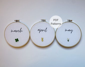 Winziger Stickkalender, Frühling Stickmuster Set PDF, Urlaub Stickmuster Set, Handstickerei