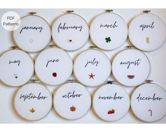 Winziges Stick-Kalender-Set, Monatskalender-Muster-Set PDF, Saison-Stickerei-Set, Feiertags-Stickerei-Set, Anfänger-Stickerei-Set