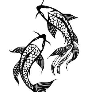 Koi Fish SVG Tattoo Clipart for gift, Vector Image, SVG Shirt Design, Wall decor for laser cut cdr dxf pdf png Digital Download, for Cricut
