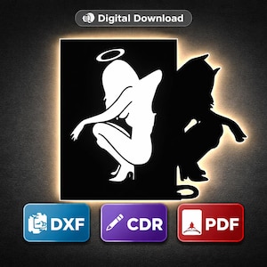 Angel Devil Silhouette Wall Art – DXF, SVG, CDR Laser Cut Design (Digital Download)