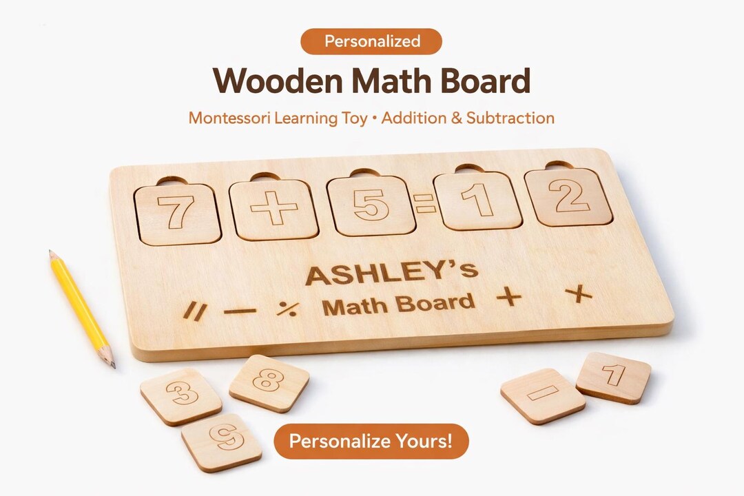 Personalized Wooden Math Board, Montessori Learning Toy, Addition ...