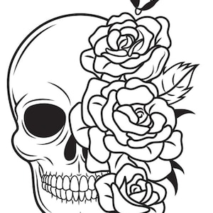 Floral Skull SVG Tattoo Clipart for gift, Silhouette Vector Image, SVG Shirt Design Graphic, Transparent, for laser cut cdr dxf pdf png