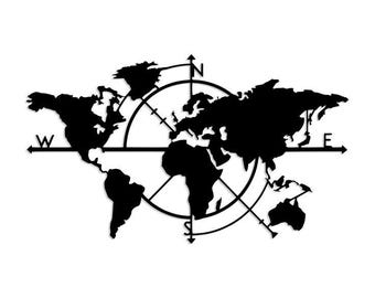 World Map Compass Vector – Laser Cut File (Digital Download)